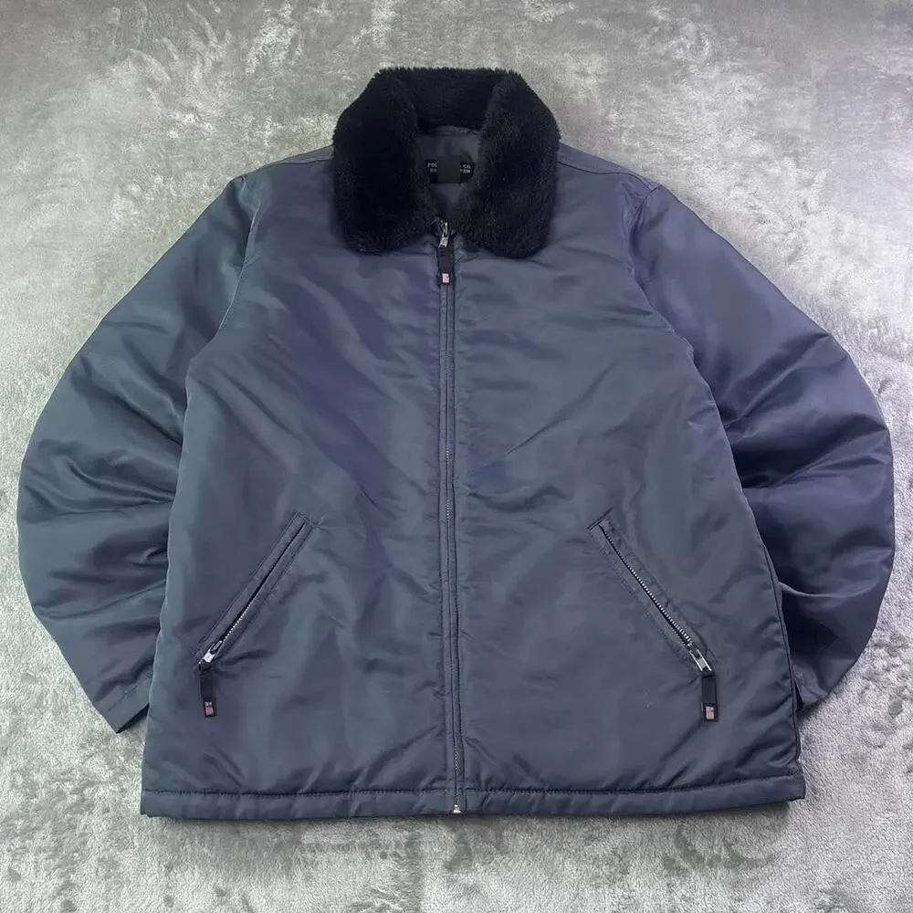 Vintage Polo Ralph Lauren Polo Jeans Co Jacket Mens L Navy Fur Collar Puffer Y2K